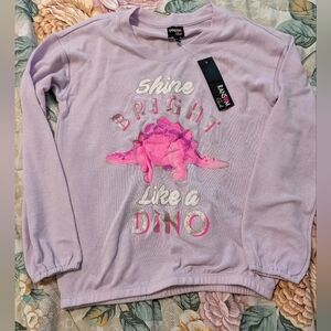 Lavender Dinosaur Kids Sweatshirt by Ransom girl Size Girls 14